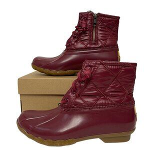NEW Sperry Boots Women's Burgundy Saltwater Chevron Quilt Nylon Duck Boots 6